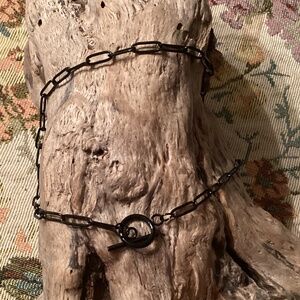 Black Paperclip Chain Choker Toggle Clasp Necklace 16”